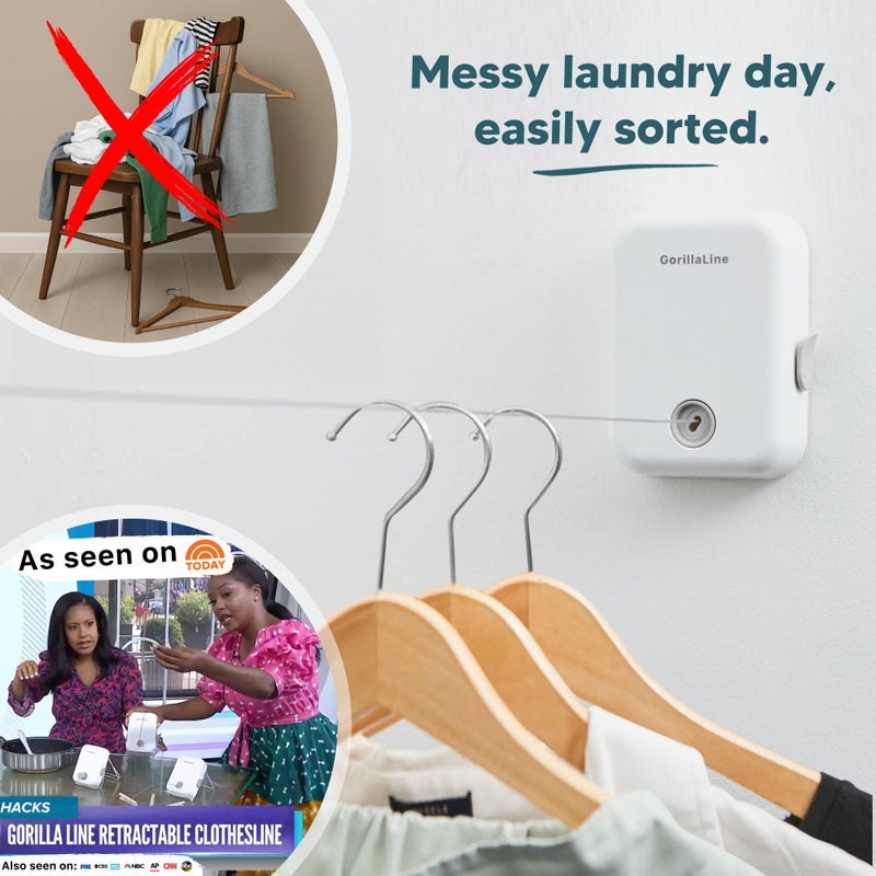GorillaLine - Retractable Clothesline Indoor Outdoor Clothes Line | Heavy Duty Clothes Drying Laundry Line | Wall Mounted Drying Rack Clothing Line - Image 3
